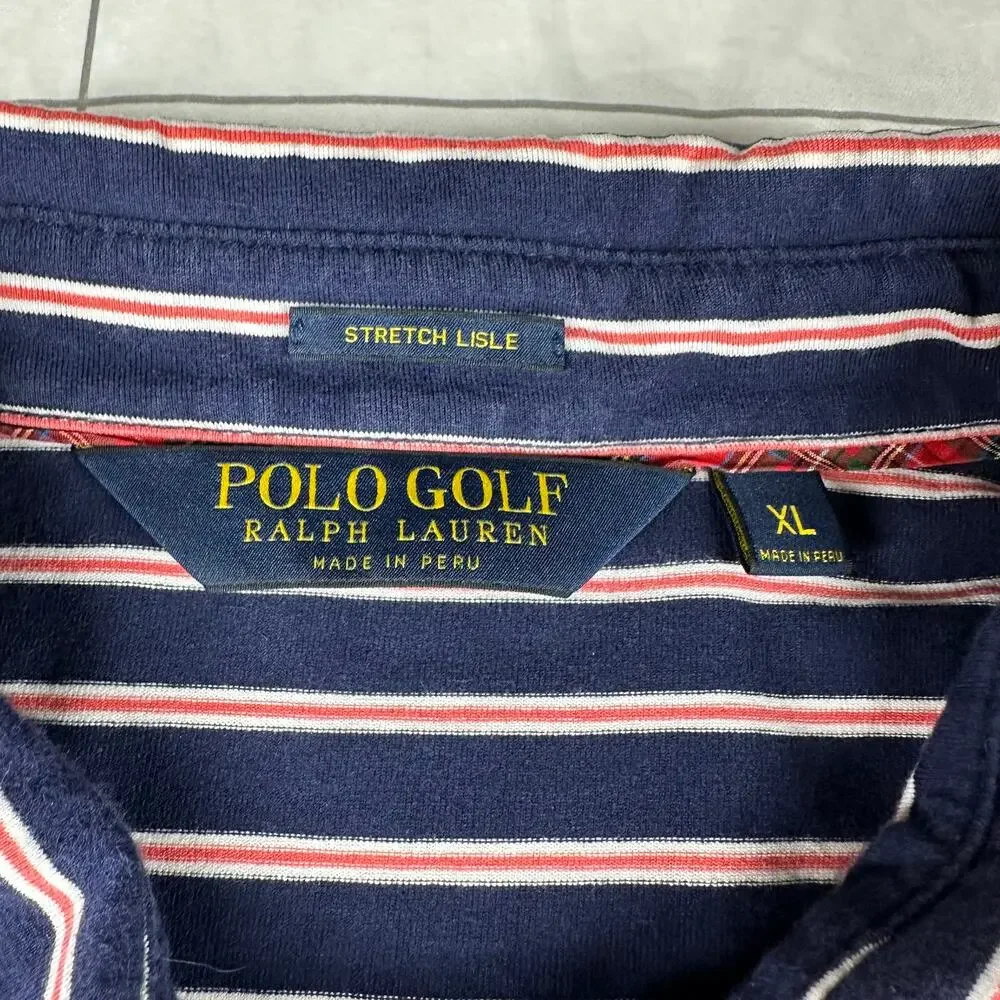Polo Golf Ralph Lauren Shirt Mens XL Blue Red Striped Polo Stretch Lisle Pony